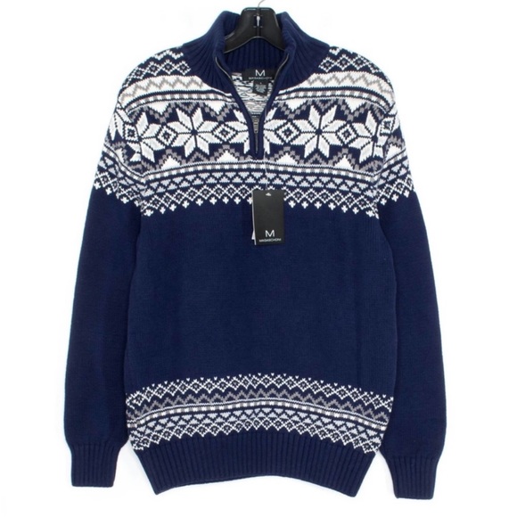 NWT Magaschoni Fair Isle Pullover Sweater 1/4 Zip - Picture 1 of 8